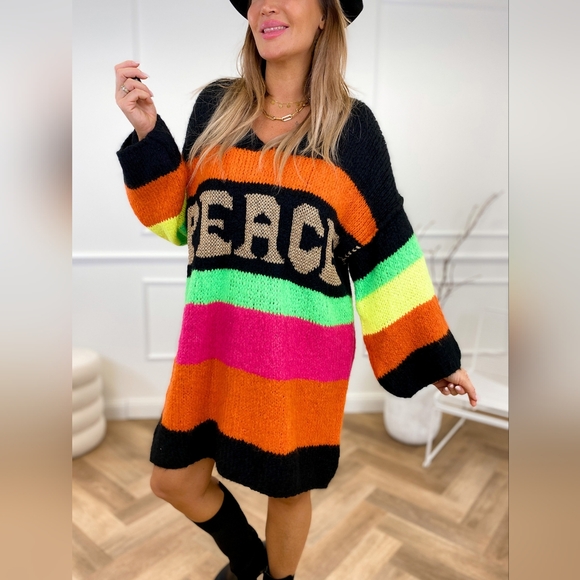 Vivid Block Sweater Dress - Black - Picture 4 of 6